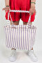Woys Lilac Color Striped Pattern Woven Beach Bag - 4