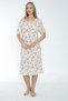 Women's Floral Patterned Buttoned V-Neck 100% Cotton Short Sleeve Nightgown / Cream-Dusty Rose - 526 - 4