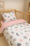 Cotton Kids 90x180 Crib Pillow Sheet Quilt Set Pink Gray Moon Cloud