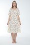 Women's Floral Patterned Buttoned V-Neck 100% Cotton Short Sleeve Nightgown / Cream-Dusty Rose - 526 - 2