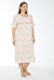 Women's Plus Size Patterned 100% Cotton Short Sleeve Nightgown / Cream - Pink - - B 514 - 6