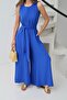 Women's Deta Cobalt Blue Belted Pocket Ayrobin Fabric Jumpsuit - 6