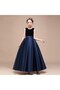 Girls Navy Blue Crew Neck Velvet Evening Dress Dress Skirt Satin Dress - 4