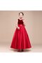 Girls' Red Crew Neck Velvet Evening Dress Skirt Satin Dress - 3