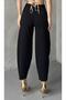 Women's Bernis Black Balloon Pants, Elastic Waist Baggy Model Crepe Balloon Pants Hiding the Basen - 7