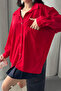 Women's Perla Red Single Pocket Oversize Shirt, Wide Fit Shirt, Aerobin Shirt - 3