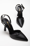 Women's Black Skin Strap Heeled Shoes