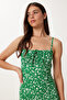Floral Patterned Slit Summer Knitted Dress Live Green Lci0003 - 4