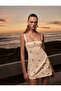 Square Neck Sleeveless Applique Flower Detail Satin Slim Fit Jewel Mini Evening Dress