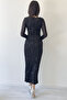 Women's Black Sequin Design Double Breasted Collar Long Sleeve New Season Plus Size Evening Dress - 6