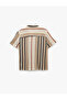 Cotton Short Sleeve Regular Fit Openwork Classic Collar Striped Shirt - 5