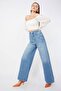 Women's Blue Wide Leg Long Jeans - 3