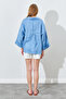 Women's Shirt Made of 100% Linen Fabric, Oversized Cut and Flowing Structure - Baby Blue |   Mkes169722-1 - 5