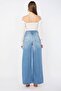 Women's Blue Wide Leg Long Jeans - 4
