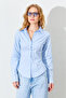 Waist-Fitted Bell Sleeve Lycra Cotton Shirt - Blue | MKS161463-01 - 3