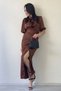 Women's Mink Satin Balloon Sleeve Draped Slit Detail Dress - 5