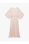 Aerobin Fabric Loose Fit Double Breasted Collar Half Bat Sleeve Long Satin Dress - 4