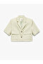 Buttoned Short Sleeve Lined Linen Crop Blazer Jacket with Pockets - 3