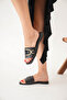Women's Daily Comfortable Black Gold Buckle Thin Sole Beach Slippers - 3