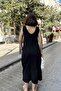Women's Black Slit V-Neck Muslin Dress - 700-3419 - 3