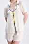 Women's Short Sleeve Emoji Patterned Pajama Set with Shorts - 4