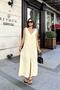 Women's Yellow Slit V-Neck Muslin Dress - 700-3419 - 4