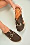 U944150403 Brown Genuine Leather Closed Front Women's Slippers