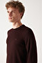 Men's Claret Red Crew Neck Wool Blended Knitwear Sweater E 005013 - 2