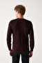Men's Claret Red Crew Neck Wool Blended Knitwear Sweater E 005013 - 4