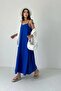 Cobalt Blue Color Does Not Show Wrinkle Fabric Full Lycra Long Black Dress with Adjustable Straps - 3