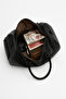 Sports Bag Men's Leather Travel Shoe Compartment Black - 3