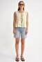 4717 Women's Front Lace Ruffle Sleeveless Linen Blouse Yellow - 3