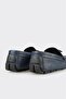 Navy Blue Leather Men's Casual Shoes - 5