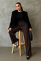Women's Dark Brown Color Stretch Fabric Drapey High-Waist Wide-Leg Relaxed-Fit Palazzo Fabric Trousers - 3