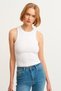 Women's White Ribbed T-shirt Halter Neck Knitted Tank Top