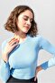 Baby Blue Long Sleeve Ribbed Blouse Crop Knitted T-shirt