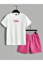 White Pink Wondrous Printed Bottom Top Shorts T-Shirt Set