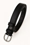 Women's Belt Black Leather Jeans and Fabric - 2