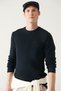 Men's Navy Blue Crew Neck Jacquard Knitwear Sweater A22Y5178 - 3