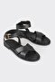 صندل نسائي مسطح من الجلد الأسود - 2