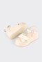 Beige Leather Women's Wedge Heel Sandals - 3