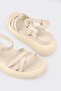 Beige Leather Women's Wedge Heel Sandals - 5