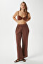 Women's Maja 100% Cotton Muslin Brown Trousers with Elastic Waist