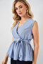 Women's Double Breasted Collar Sleeveless Blouse 966 - Blue - 3
