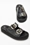 Women's Black Daily Double Buckle Comfortable Sole Straw Sandals Slippers - 2
