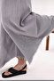 Women's Gray Feather Pattern Embroidered Elastic Waist Pocket Wide Leg Linen Trousers - 4