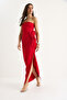 Women's Red Floral Accessory Slit Detailed Strapless Maxi Dress 2602 60283331 - 4