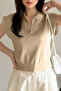 Women's Anti-Sweat Sleeveless Stylish Design Zero Sleeve Polo Neck Relaxed Cut Mink Blouse - 5