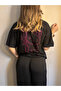 Black Pink Rhinestone Stone Printed Short Sleeve T-Shirt - 2