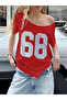 Women's Boat Neck 68 Printed Oversize 100% Cotton T-Shirt - 2